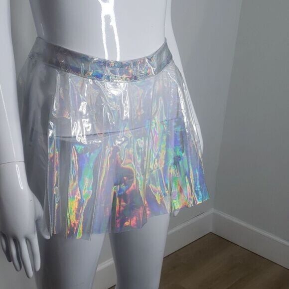 Silver Plastic Mini Skirt Size XS NWOT Rave Cosplay - Picture 1 of 5